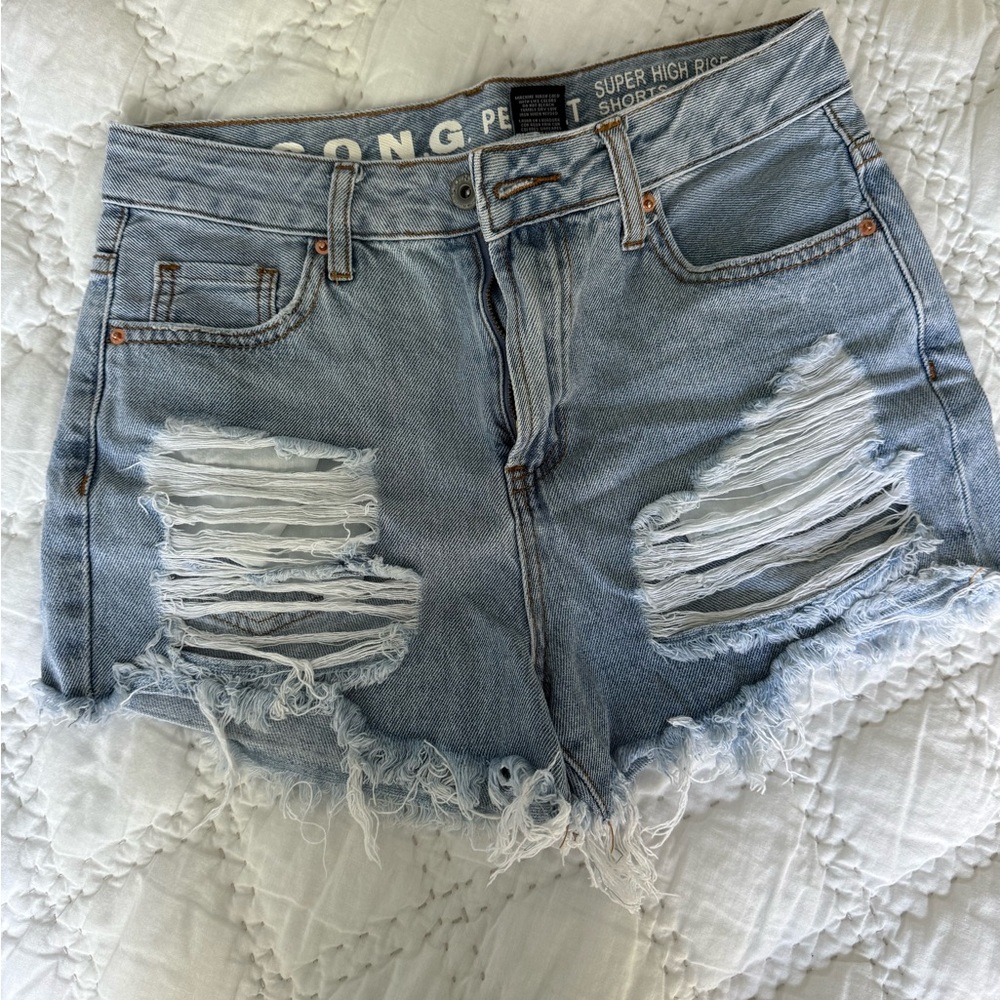 Song Women's Light Blue Ripped Jean Shorts
